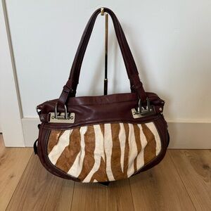 B Makowsky Elegant Zebra Horse Hair Leather Shoulder Bag Y2K Western Festival